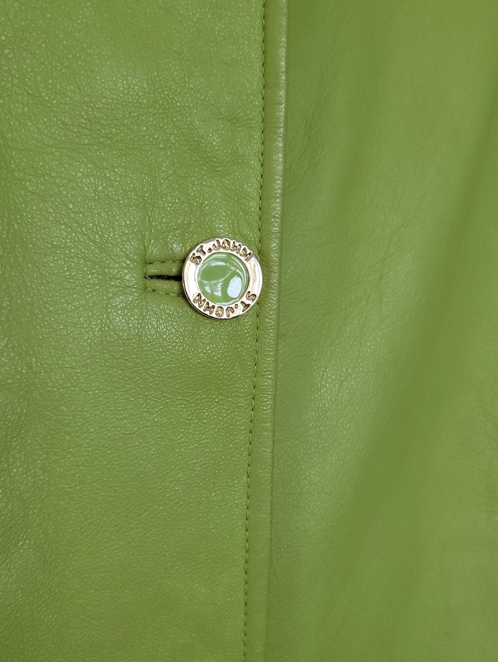 St. John Lime Green Double-Breasted 100% Leather Pea Coat - Picture 2 of 8
